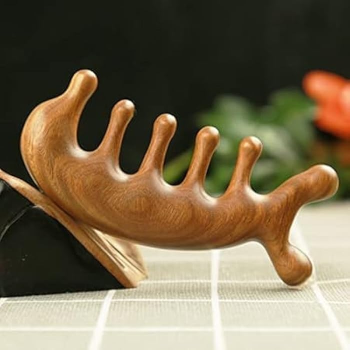 Wooden Scalp Massager Comb - Natural Sandalwood Wide Tooth Gua Sha Comb - Manual Head Massager Scalp Massage Tool for Eye Nose Facial Neck Back Hand Foot and Legs (Medium) - Image 4